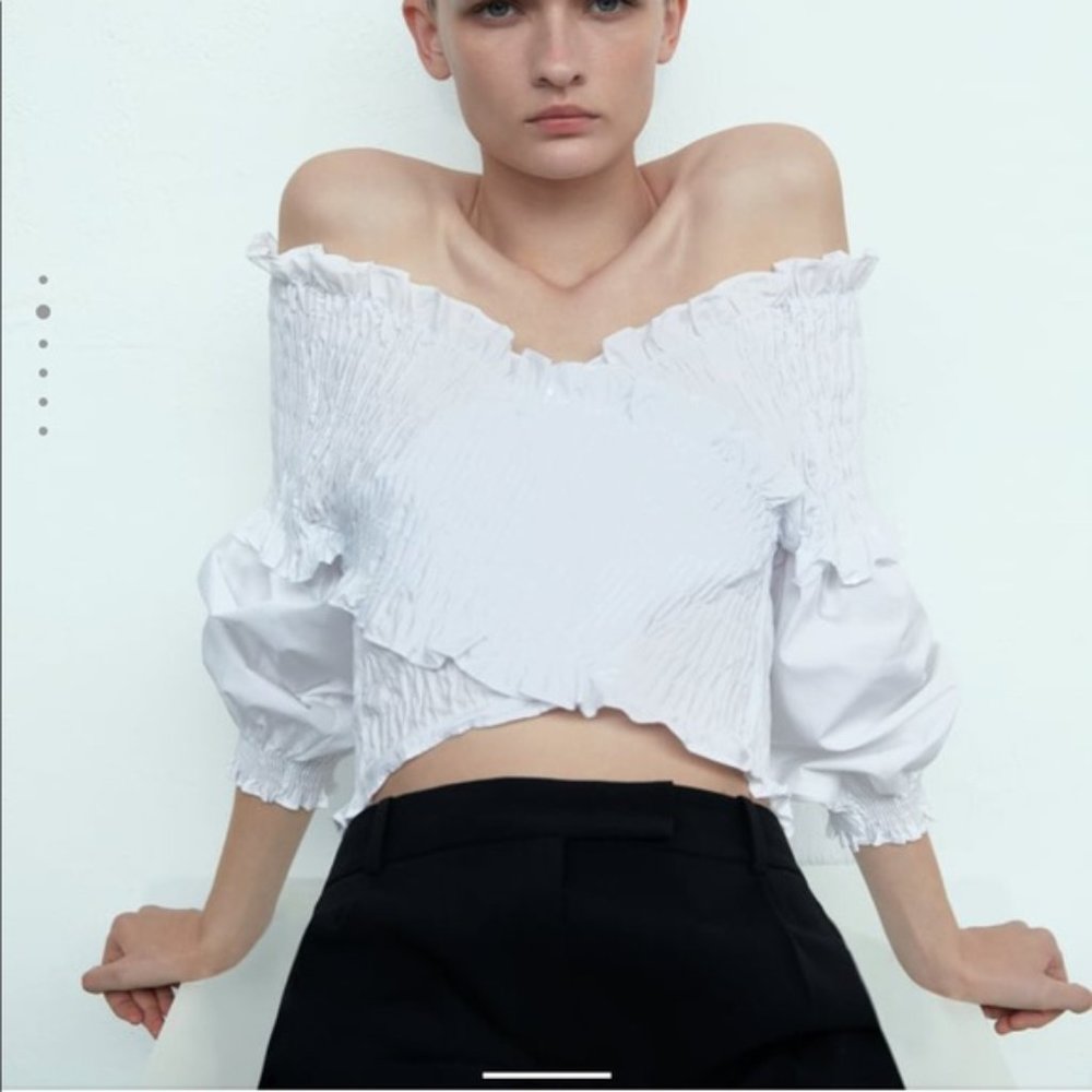White Off-Shoulder Blouse, XS, ZARA